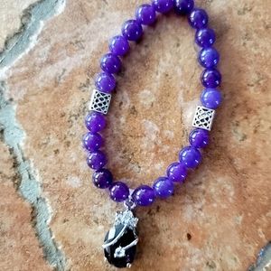 PURPLE PASSION  AMETHYST WIRE WRAPPED CZPENDANT WITH PURPLE POLISHED  AGATE STR